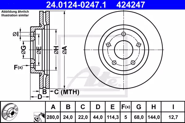 Тормозной диск ATE 24.0124-0247.1 (424247)