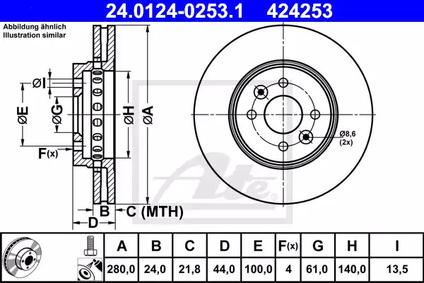Тормозной диск ATE 24.0124-0253.1 (424253)