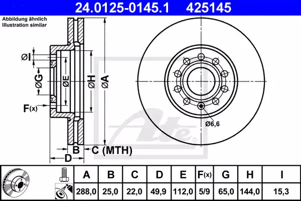 Тормозной диск ATE 24.0125-0145.1 (425145)