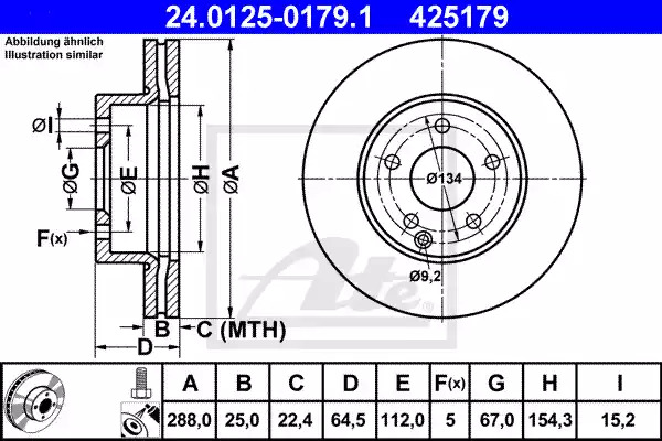 Тормозной диск ATE 24.0125-0179.1 (425179)