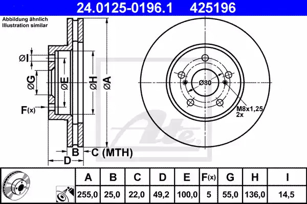 Тормозной диск ATE 24.0125-0196.1 (425196)
