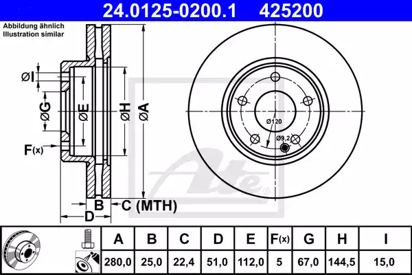 Тормозной диск ATE 24.0125-0200.1 (425200)