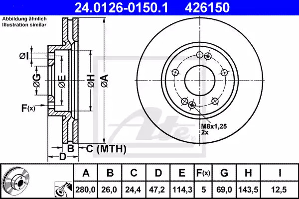 Тормозной диск ATE 24.0126-0150.1 (426150)