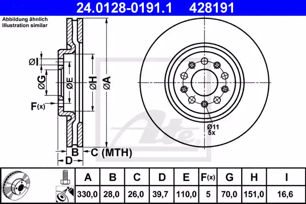 Тормозной диск ATE 24.0128-0191.1 (428191)