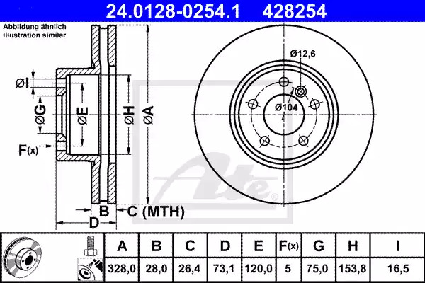 Тормозной диск ATE 24.0128-0254.1 (428254)