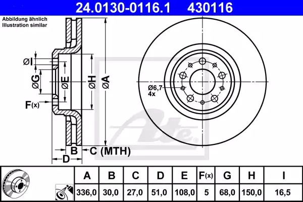 Тормозной диск ATE 24.0130-0116.1 (430116)