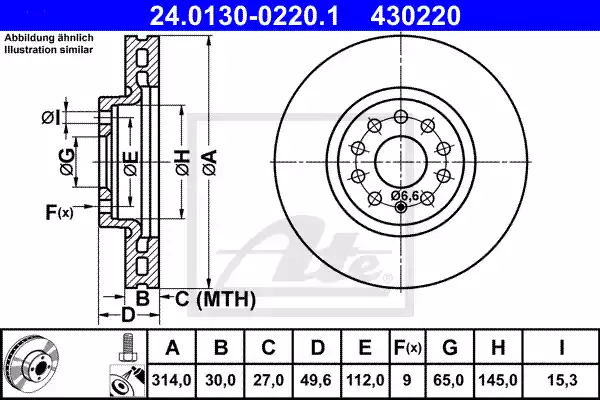 Тормозной диск ATE 24.0130-0220.1 (430220)