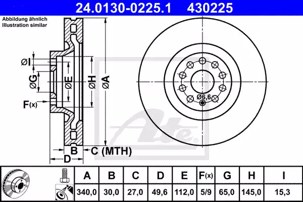 Тормозной диск ATE 24.0130-0225.1 (430225)