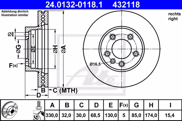 Тормозной диск ATE 24.0132-0118.1 (432118)