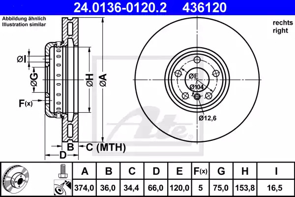 Тормозной диск ATE 24.0136-0120.2 (436120)