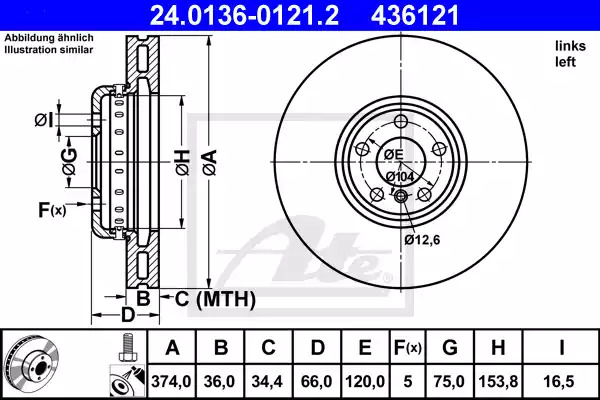 Тормозной диск ATE 24.0136-0121.2 (436121)