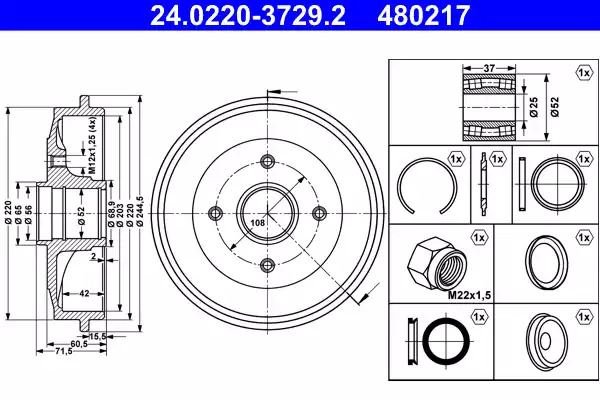 Тормозный барабан ATE 24.0220-3729.2 (480217)