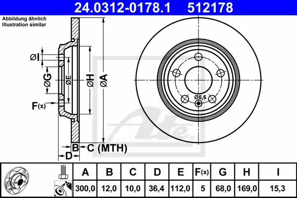 Тормозной диск ATE 24.0312-0178.1 (512178)