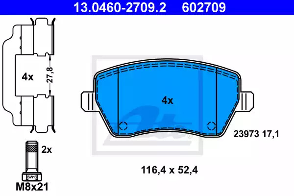 Комплект тормозных колодок ATE 13.0460-2709.2 (602709, 23973)