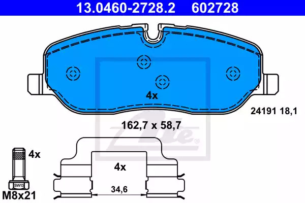 Комплект тормозных колодок ATE 13.0460-2728.2 (602728, 24191)