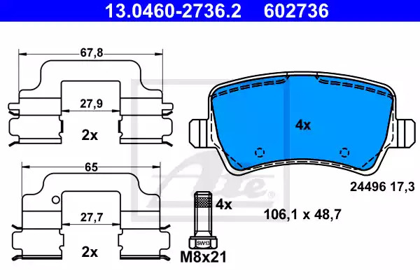 Комплект тормозных колодок ATE 13.0460-2736.2 (602736, 24496)