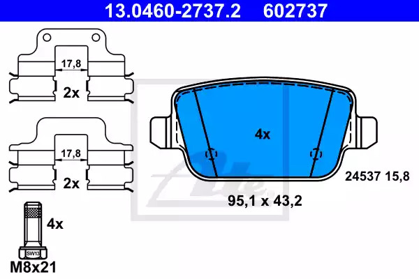 Комплект тормозных колодок ATE 13.0460-2737.2 (602737, 24537)