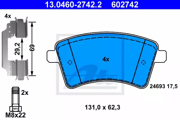 Комплект тормозных колодок ATE 13.0460-2742.2 (602742, 24693)