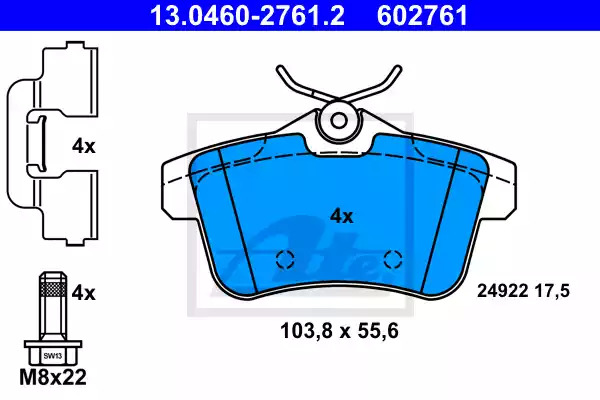 Комплект тормозных колодок ATE 13.0460-2761.2 (602761, 24922)