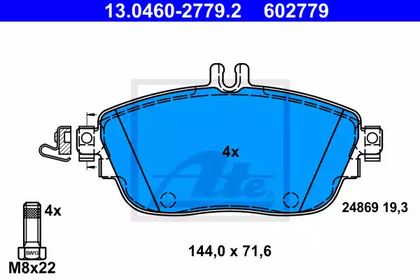 Комплект тормозных колодок ATE 13.0460-2779.2 (602779, 24869)