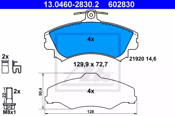 Комплект тормозных колодок ATE 13.0460-2830.2 (602830, 21920)