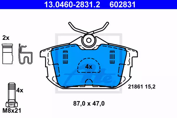 Комплект тормозных колодок ATE 13.0460-2831.2 (602831, 21861)