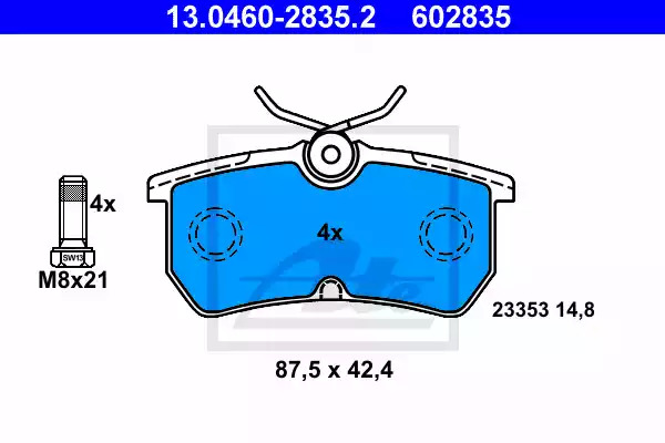 Комплект тормозных колодок ATE 13.0460-2835.2 (602835, 23353)