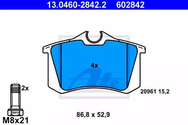 Комплект тормозных колодок ATE 13.0460-2842.2 (602842, 20961)