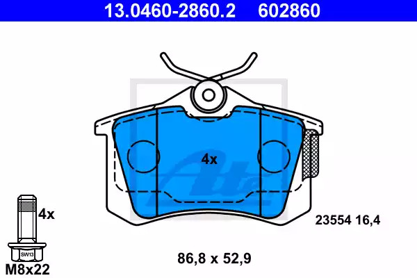 Комплект тормозных колодок ATE 13.0460-2860.2 (602860, 23554)