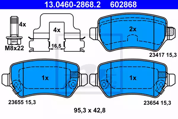 Комплект тормозных колодок ATE 13.0460-2868.2 (602868, 23417, 23654, 23655)