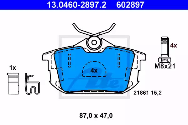 Комплект тормозных колодок ATE 13.0460-2897.2 (602897, 21861)