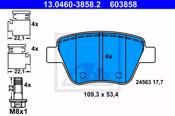 Комплект тормозных колодок ATE 13.0460-3858.2 (603858, 24563)