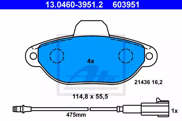 Комплект тормозных колодок ATE 13.0460-3951.2 (603951, 21436)