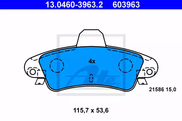 Комплект тормозных колодок ATE 13.0460-3963.2 (603963, 21586)
