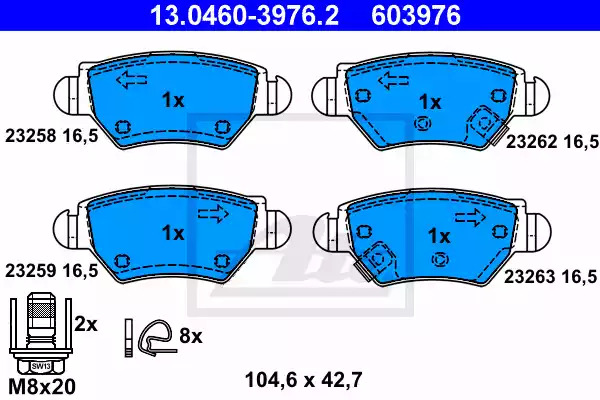 Комплект тормозных колодок ATE 13.0460-3976.2 (603976, 23258, 23259, 23262, 23263)