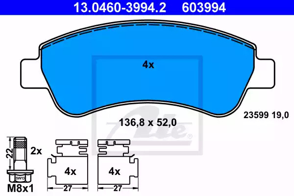 Комплект тормозных колодок ATE 13.0460-3994.2 (603994, 23599)