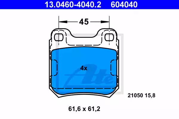 Комплект тормозных колодок ATE 13.0460-4040.2 (604040, 21050)