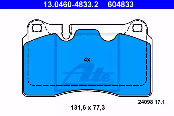 Комплект тормозных колодок ATE 13.0460-4833.2 (604833, 24098)