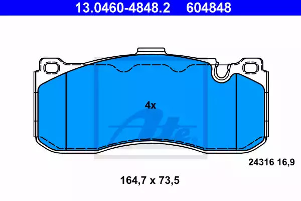 Комплект тормозных колодок ATE 13.0460-4848.2 (604848, 24316)