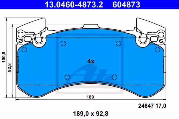 Комплект тормозных колодок ATE 13.0460-4873.2 (604873, 24847)