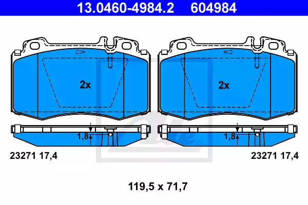 Комплект тормозных колодок ATE 13.0460-4984.2 (604984, 23271)