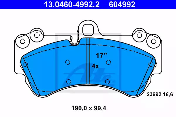 Комплект тормозных колодок ATE 13.0460-4992.2 (604992, 23692)