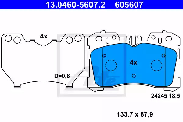 Комплект тормозных колодок ATE 13.0460-5607.2 (605607, 24245)