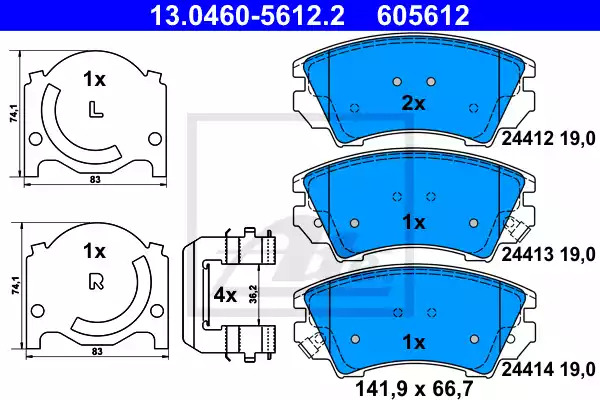 Комплект тормозных колодок ATE 13.0460-5612.2 (605612, 24412, 24413, 24414)