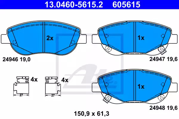 Комплект тормозных колодок ATE 13.0460-5615.2 (605615, 24946, 24947, 24948)