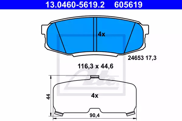 Комплект тормозных колодок ATE 13.0460-5619.2 (605619, 24653)