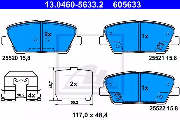 Комплект тормозных колодок ATE 13.0460-5633.2 (605633, 24822, 24823, 24824)