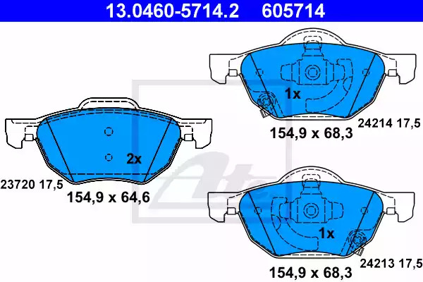 Комплект тормозных колодок ATE 13.0460-5714.2 (605714, 23720, 24213, 24214)