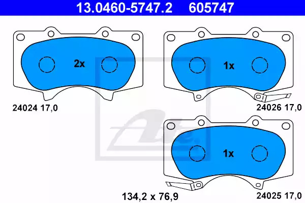 Комплект тормозных колодок ATE 13.0460-5747.2 (605747, 24024, 24025, 24026)