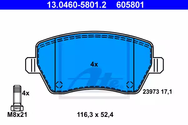 Комплект тормозных колодок ATE 13.0460-5801.2 (605801, 23973)